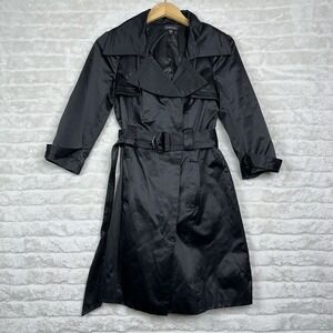 BEBE Black Satin Button Up Trench Coat/ Jacket Y2K Sexy Couture Vibes Size M